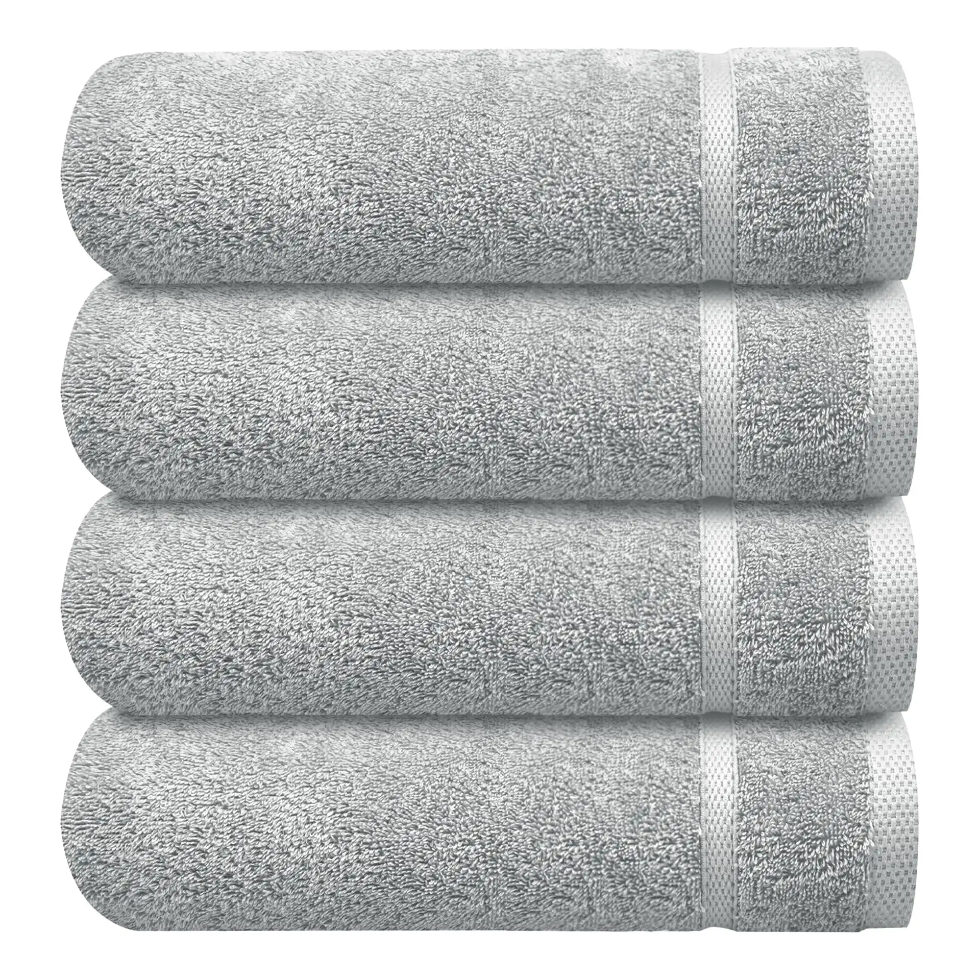 

100% Turkish Cotton Wash Cloths 13x13 Inches Pack of 4 Face Towels Grey Double Stitched Hem with Natural Weave