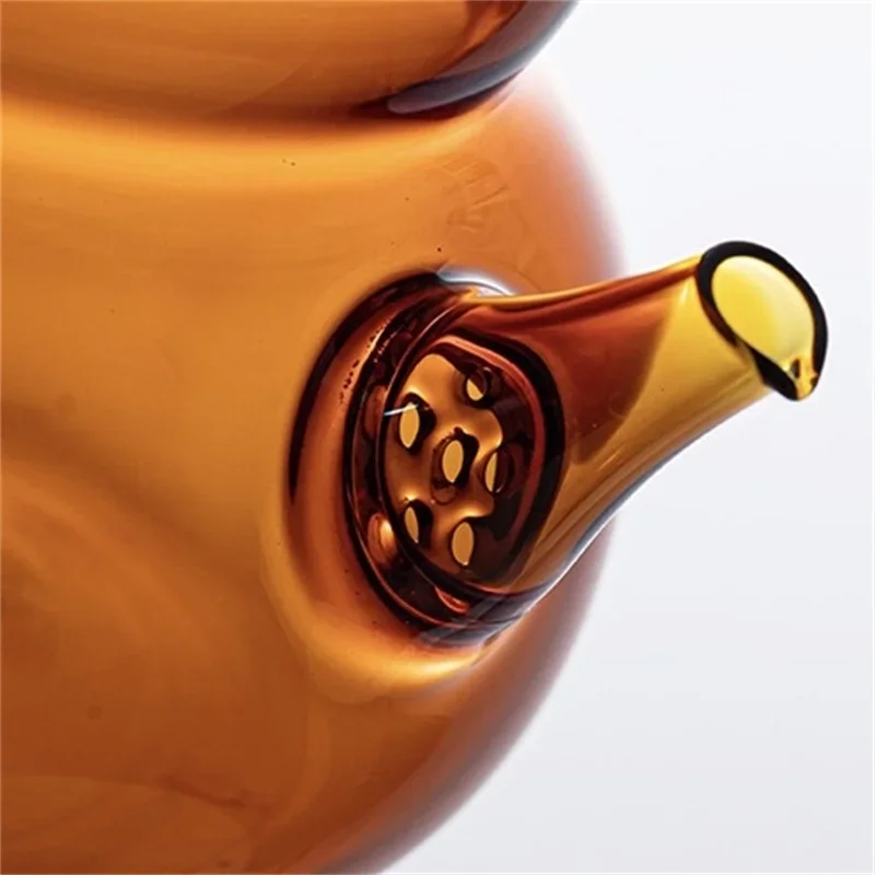 220ML Amber Color Gourd Shape Small Glass Teapot, Household Brewing Flower Puer Green Tea Pot Kung Fu Tea Set 3