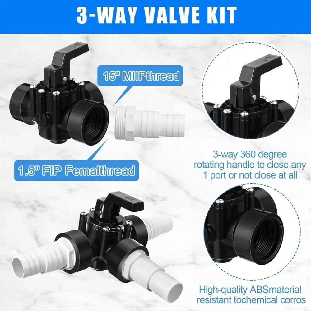 Universal 1.5 Inch Three Way Hose Connector Adapter For Pool Filter System With Metal Clamps Plumbing Parts