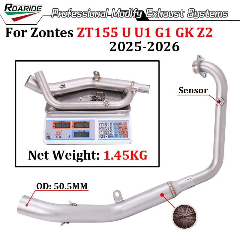 Slip On For ZONTES ZT155 ZT 155 U U1 G1 GK Z2 2025 2026 Motorcycle Exhaust Modify 51MM Muffler Escape Front Head Mid Link Pipe