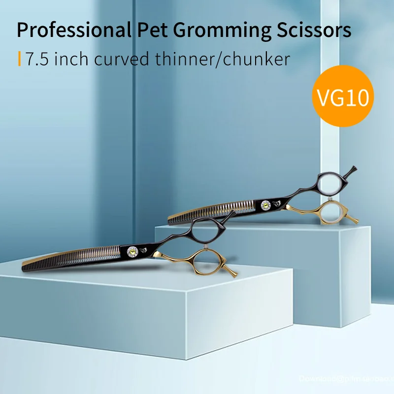 Crane Professional 7.5 Inch High-end Dog Grooming Scissors Curved Chunker Shears For Dogs Animal Hair Thinning Tijeras Tesoura