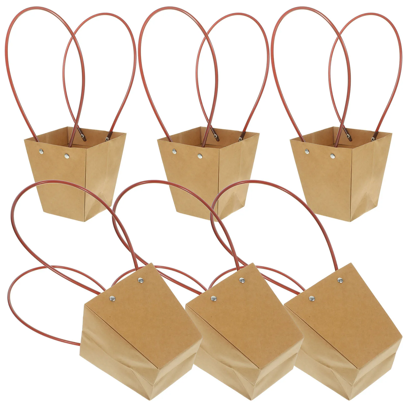 

6pcs Waterproof Kraft Paper Bouquet Holders with Handles Floral Gifts Packaging Safe Durable Portable Storage