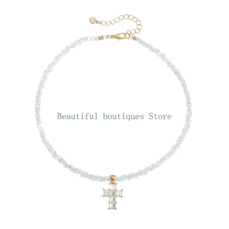 U4LF Gift Triangular Crystal Crosses Pendant Necklace Featuring Elegant Design For Special Someone Presentations