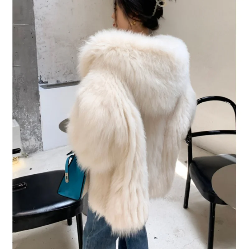 Chinese Fur  Encryption Double-Sided Woven Natural LUCKY Fox beizru Fur Coat Women\'s Hooded Big White Bear Young Furry Coat