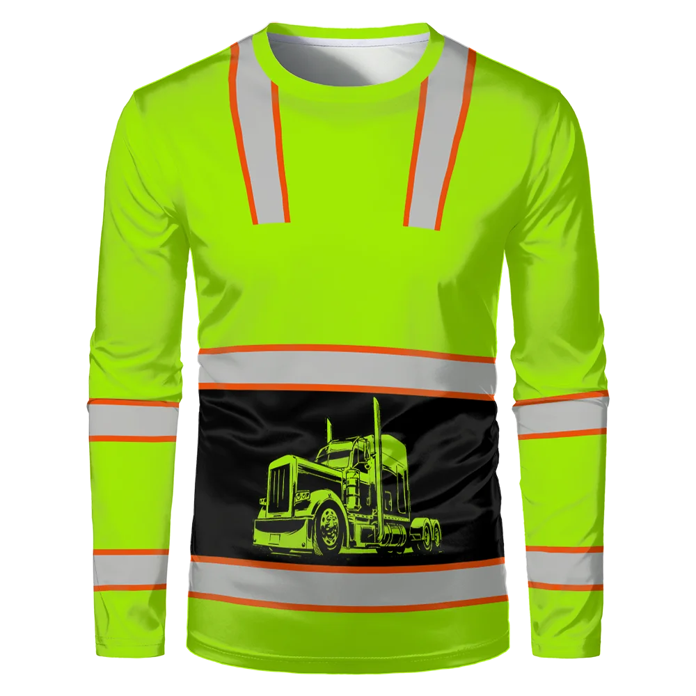 Men's Classic Construction Worker Casual Loose Uniform, Comfortable and Breathable Round Neck Long Sleeved T-shirt