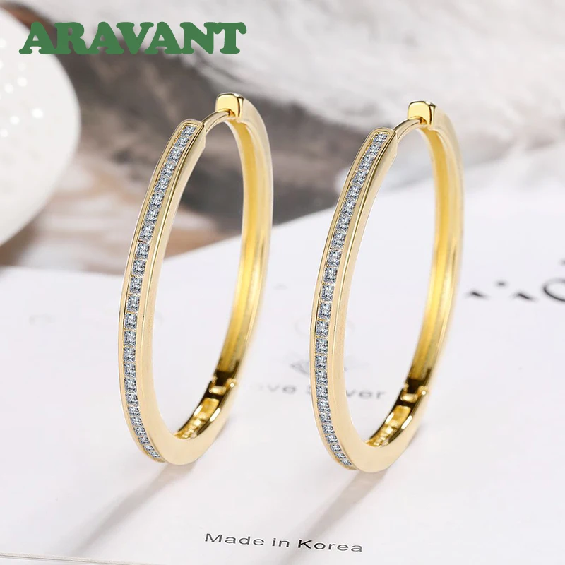 Aravant 925 Sterling Silver 35MM Zircon Hoop Earring For Women Fashion Jewelry Gift