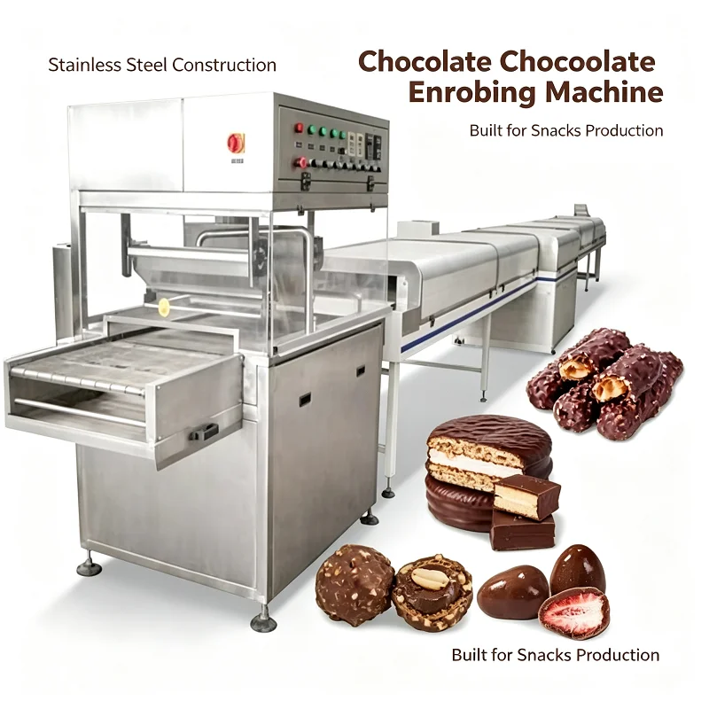 Chocolate Enrobing Machine Stainless Steel Coating Applicator for Nuts & Dry Fruit, Durable Compact Unit for Donut Production