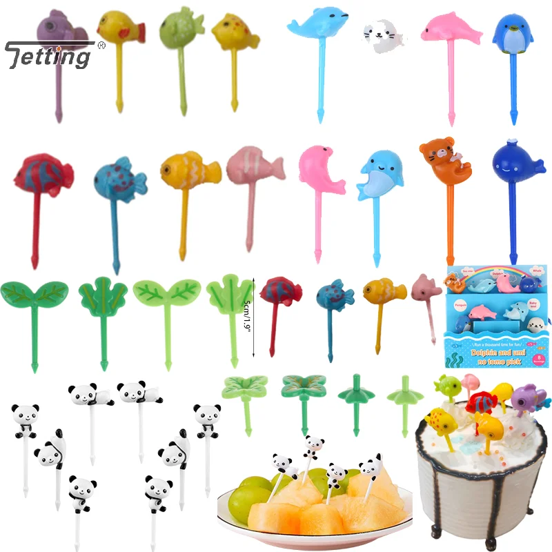 Palillos de dientes con tenedor de fruta de dibujos animados, selección de alimentos de animales bonitos, Mini fiambrera decorativa, herramienta de suplemento alimenticio para niños, 8 Uds.