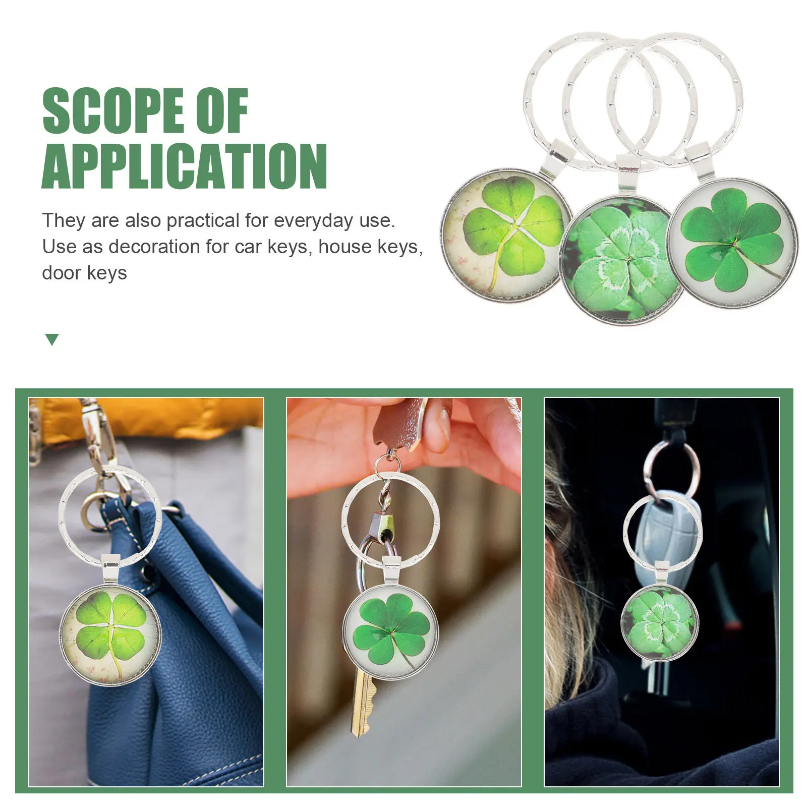 3Pcs Shamrock Keychain Clover-Shaped Key Ring Delicate Key Hanging Pendant Meaningful Gift for Family Friends Kids St. Patrick