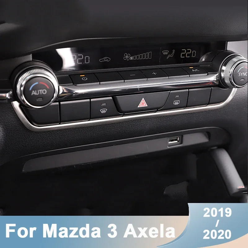 For Mazda 3 2019-2023 2024 2025 Stainless Steel Car Dashboard Central Control Trim Cover Interior Mouldings Sticker Accessories