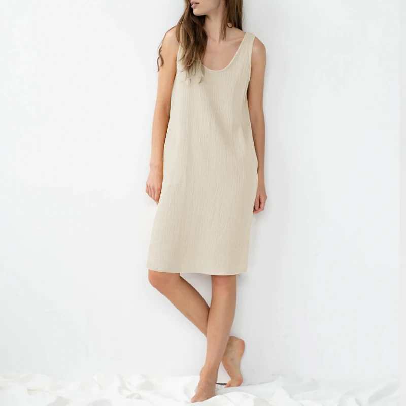 2026 100% Cotton Gauze Summer Women's Dresses Casual Sleeveless Chic Tank  Dress With Pockets Midi Robe Elegantes Para Mujer - AliExpress 200000345