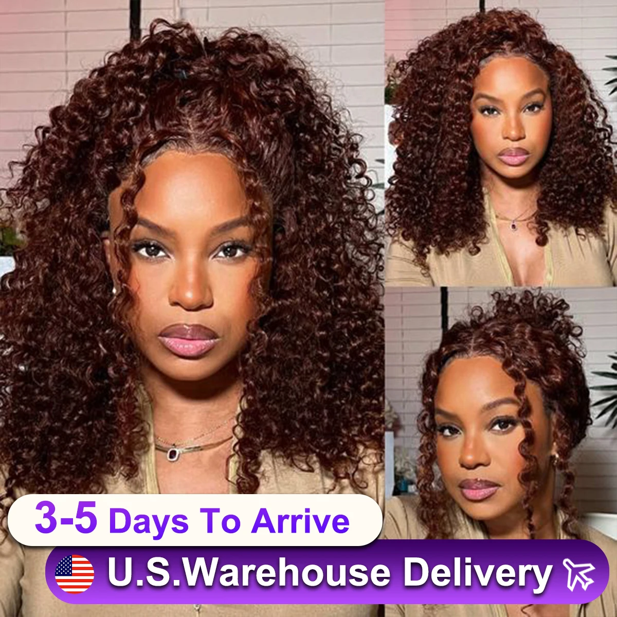 14Inch Reddish Brown Loose Deep Wave Lace Front Wig Human Hair For Women Brazilian Curly Short Bob Transparent Lace Frontal Wigs