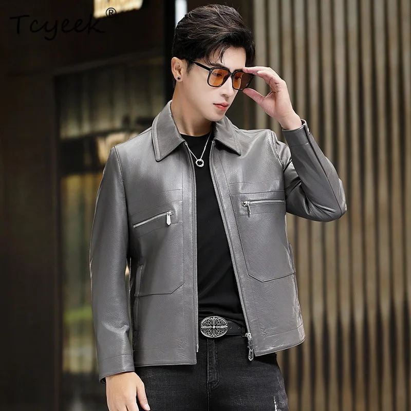 Tcyeek Genuine Leather Jacket for Men 2025 Spring Autumn Sheepskin Leather Coat Men's Motorcycle Jackets Trendy Jaqueta Couro