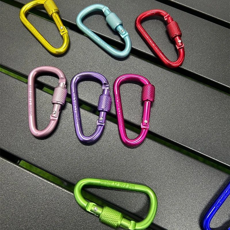 5 Stück Karabiner aus Aluminiumlegierung, Sicherheitsschnalle, Schlüsselanhänger mit Schloss, Kletterkarabiner in D-Form, Camping- und Wanderhaken, verschiedene Farben
