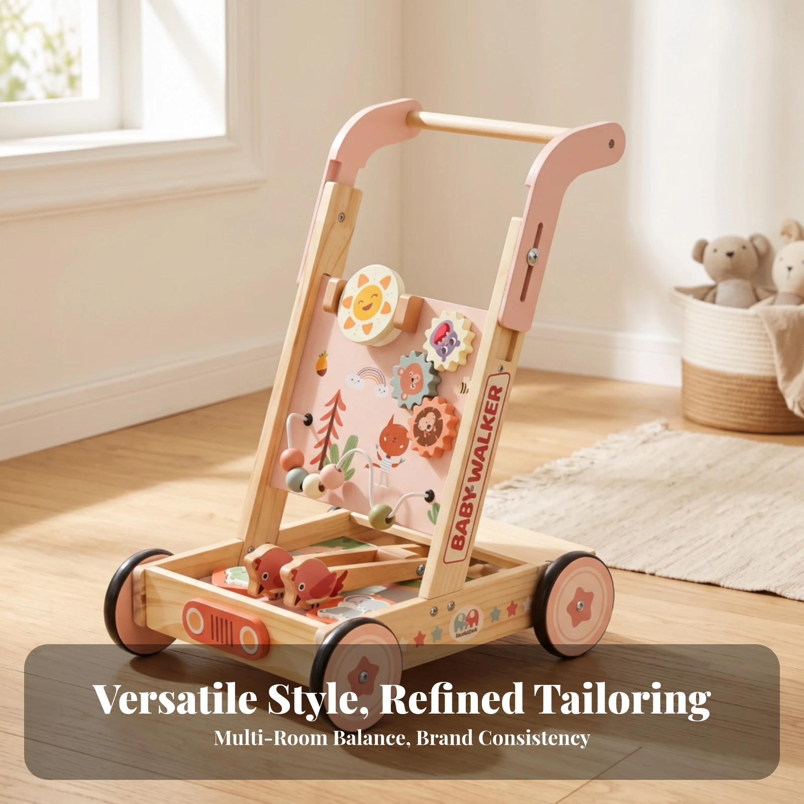 Wooden Baby Push Toy Educational Push Toy with Activity Panel Toy Sturdy Safe for Toddlers, Playroom, Home