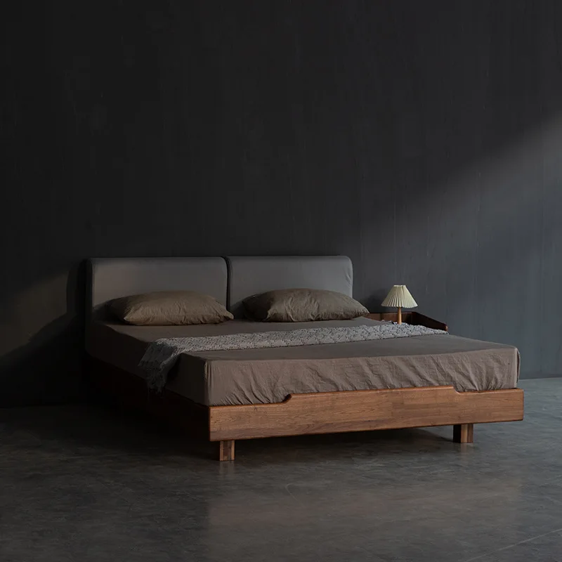 Nordic bedless solid wood bed frame black walnut modern simple tatami bed small apartment without backrest short bed