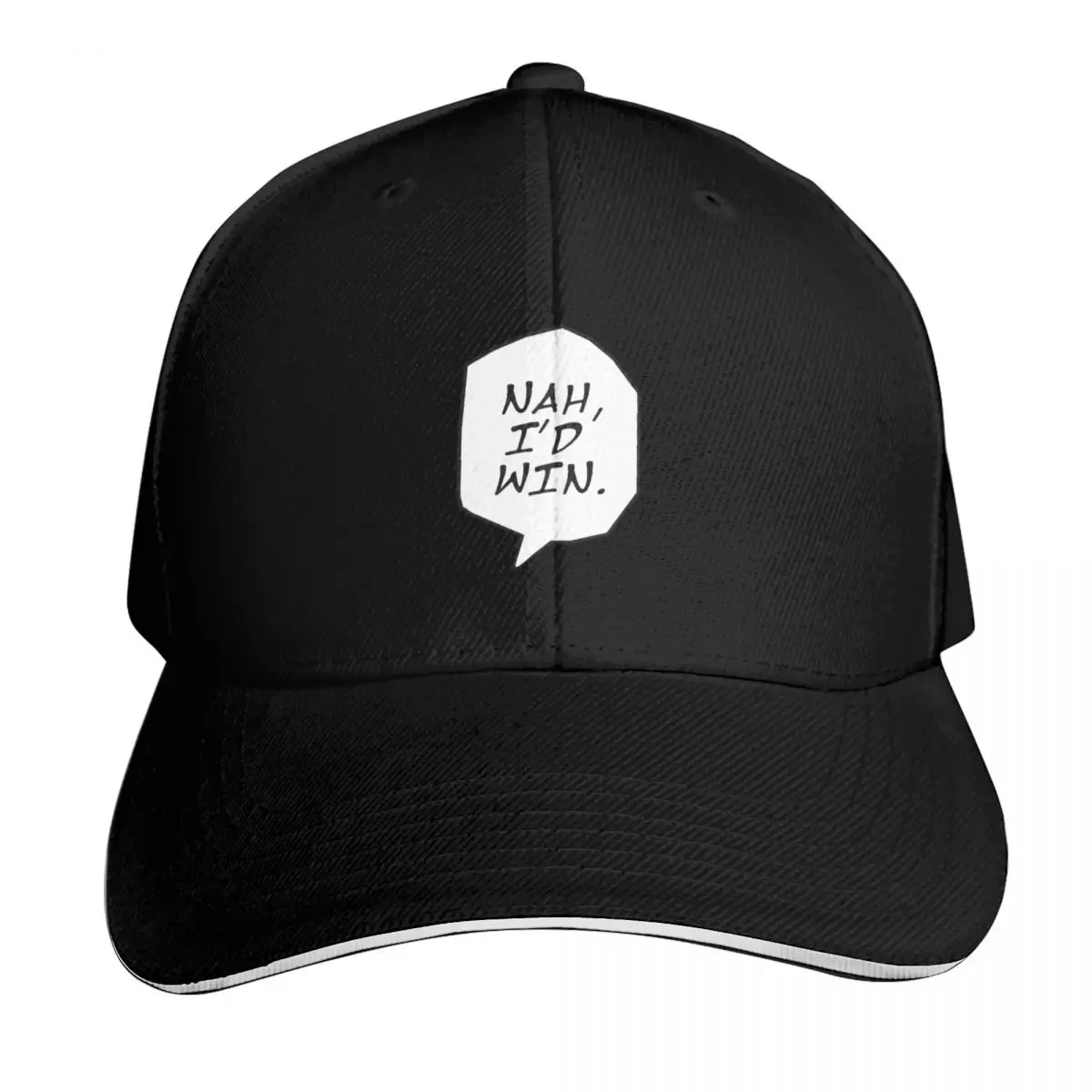 Manga Quote: Nah, I'd Win, Black Bubble Stamp Text Baseball Cap Lightweight Packable Gift for Him Her Casual Daily Wear