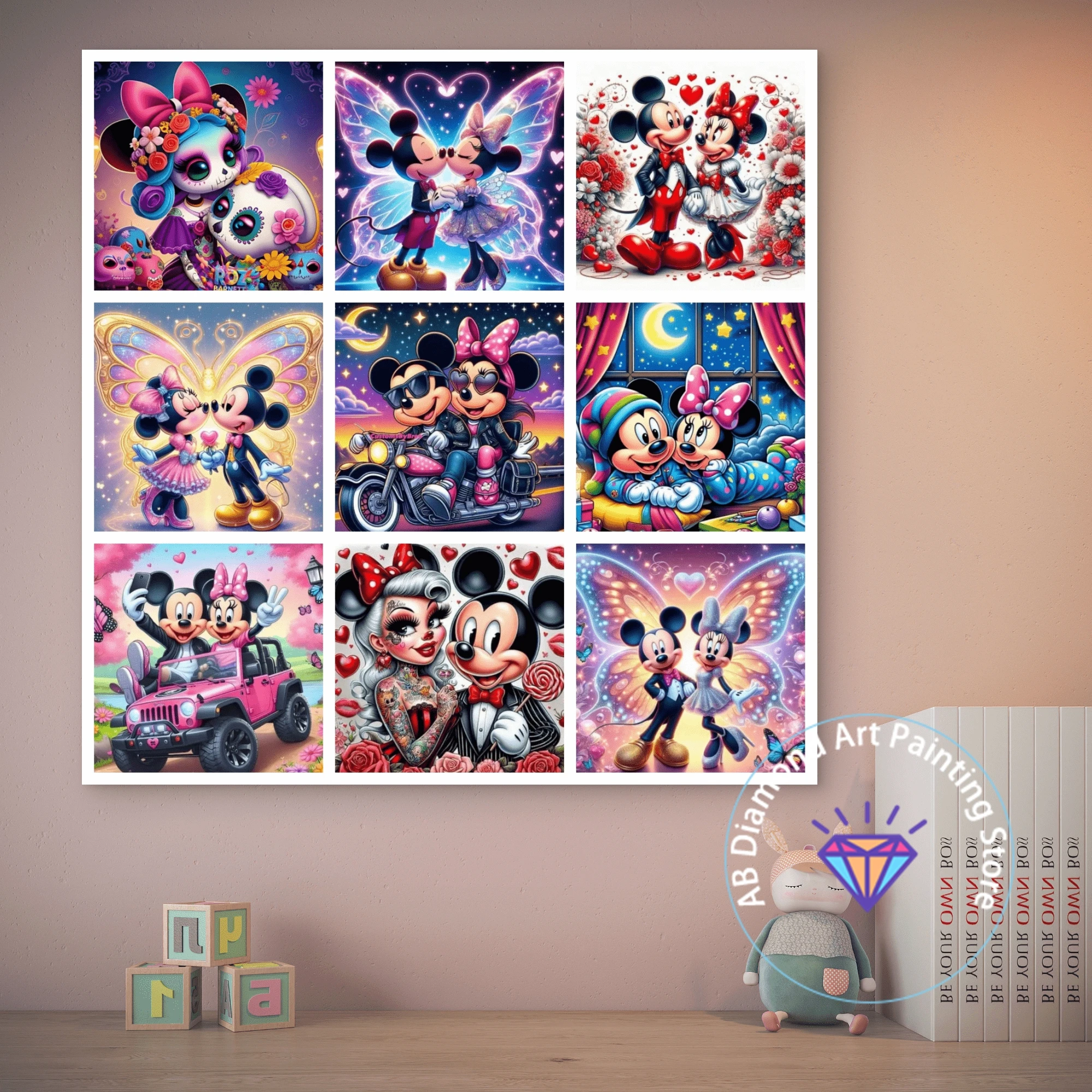 

Mickey And Minnie 5D DIY AB Diamond Painting Art Mosaic Disney Cartoon Cross Stitch Embroidery Home Decor Children's Gift Crafts