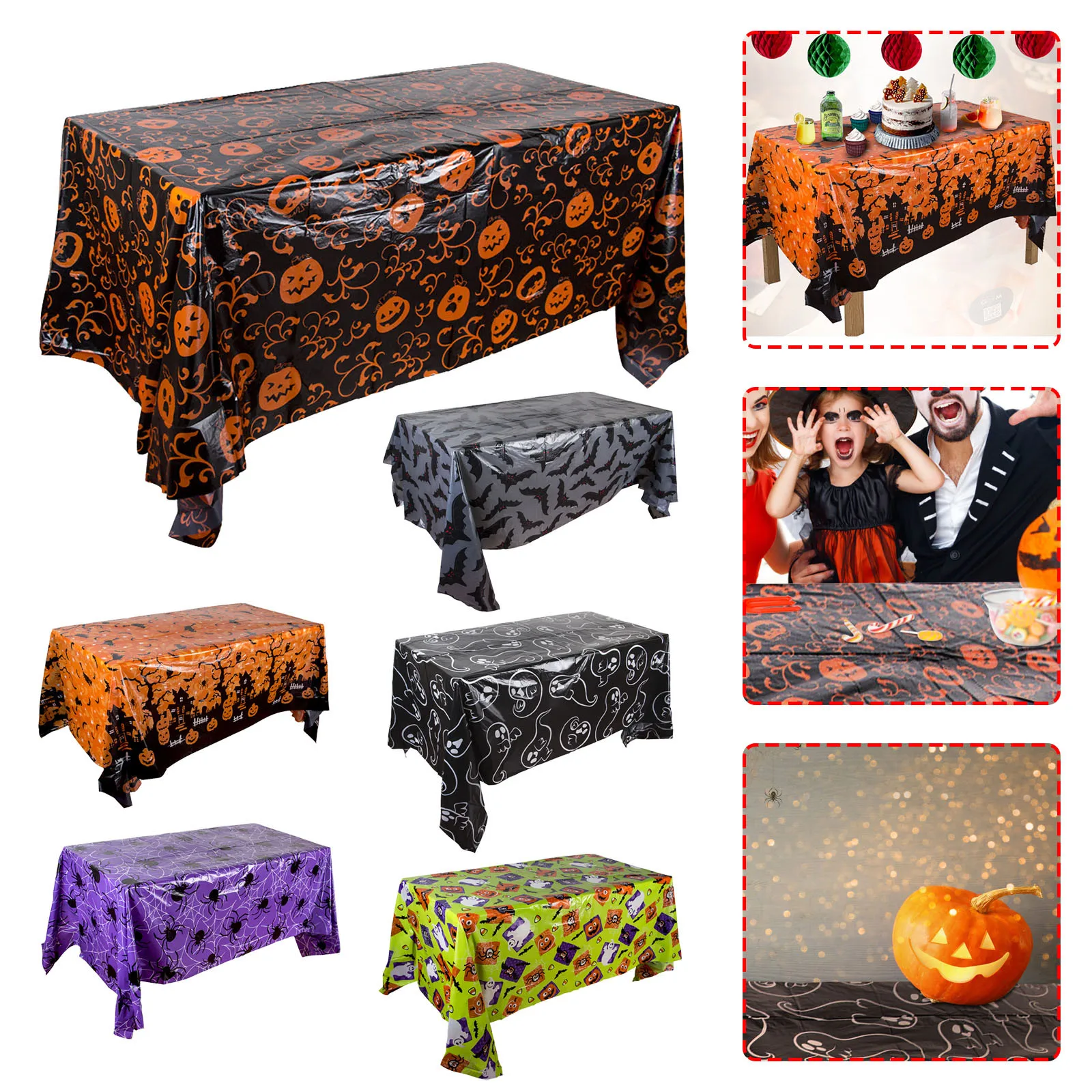 

Halloween Decor Tablecloth Pumpkin Spider Web Bat Plastic Table Cloth Party And Reusable Tablecloth Festival Party Home Decor