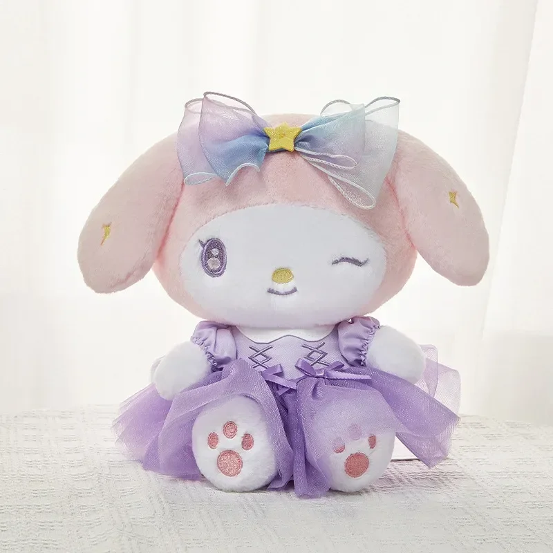 Sanrio autêntica família brilhante arco série kuromi pochacco hellokitty boneca de pelúcia kawaii melodia boneca de pelúcia brinquedo menina presente aniversário