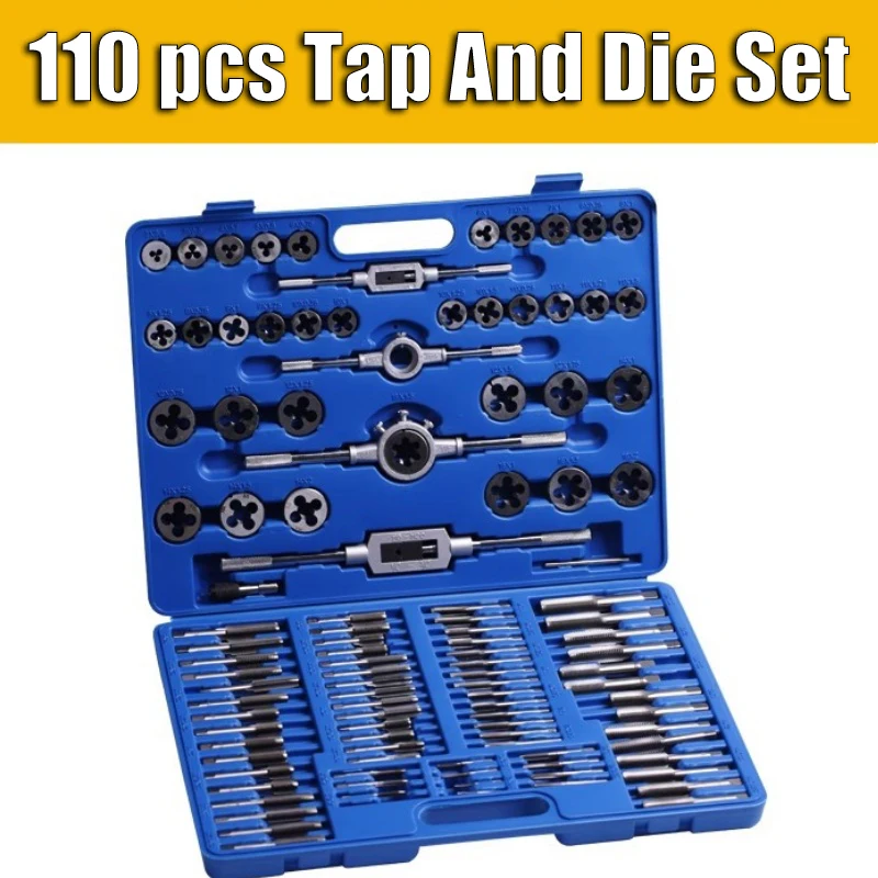 

110Pcs Tap Die Set High Quality Hand Thread Plug Taps Hand Threading Tool Screw Thread Wrench Dies Kit with Storage Case