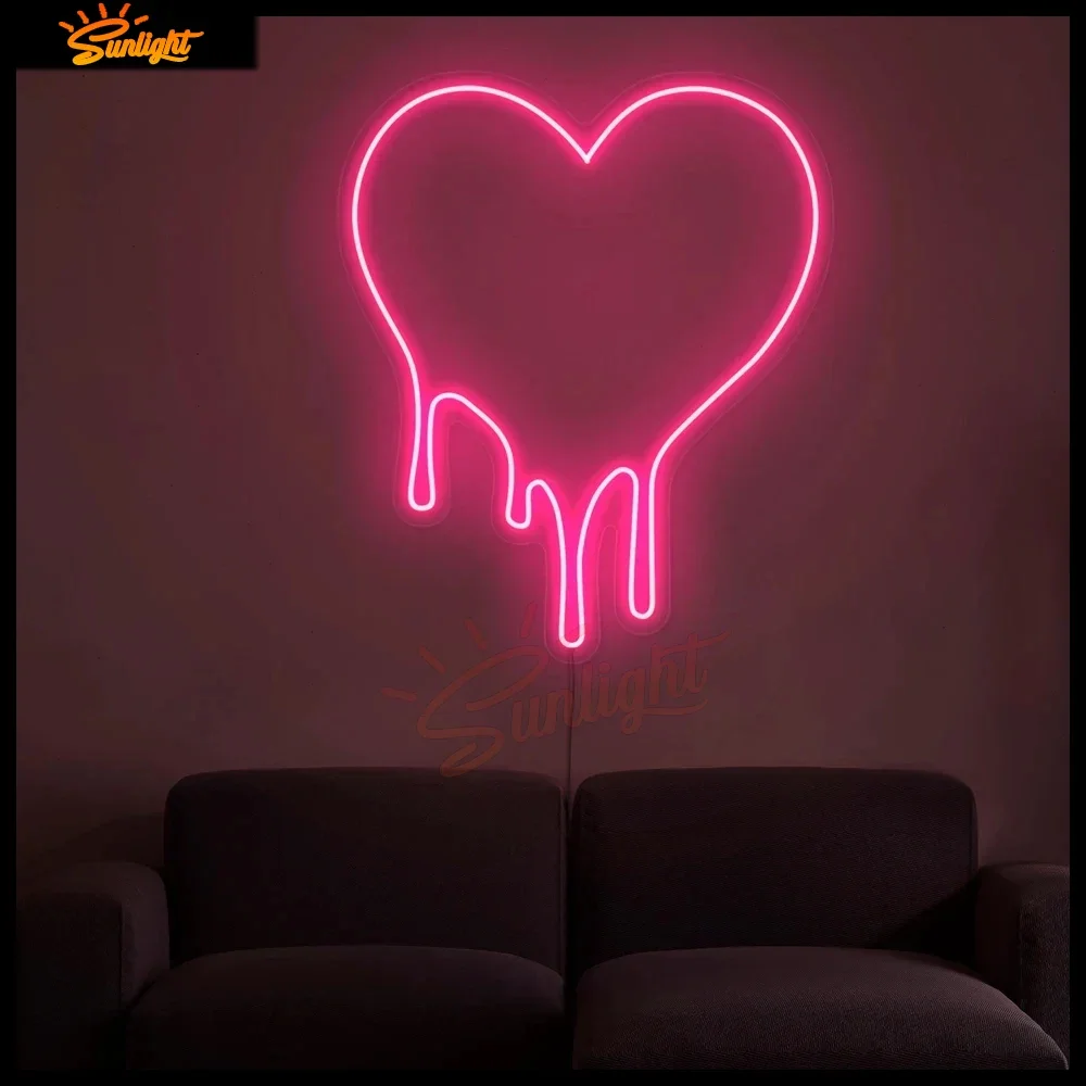 Custom Melting Heart Neon Light, Sinal de néon sangrando para quarto e sala