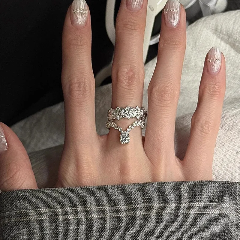 

Глянцевые кольца с неровной текстурой и двойным слоем, украшенные сверкающими бриллиантами, для женщин, новые, в стиле хип-хоп, обручальные кольца, ювелирные украшения, подарок