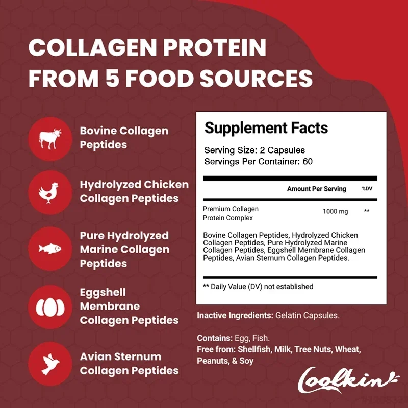 Multi Collagen Peptides Capsules - Anti-aging,Promote Collagen Production,Supports Skin, Hair and Joint Health,Improves Vitality