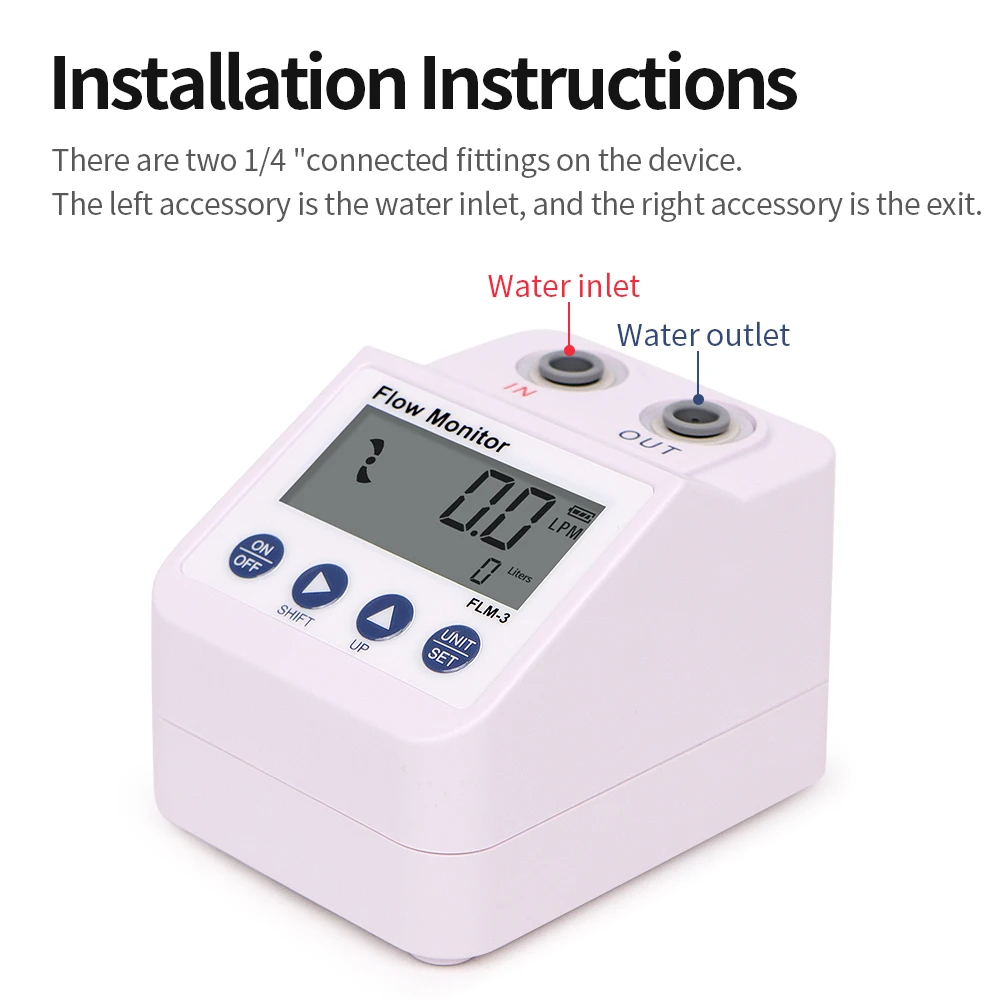 Water Flow Monitor Meter Filter Electronic Digital Display Water Flowmeter  with Water Purifier Alarm And Power Save Function