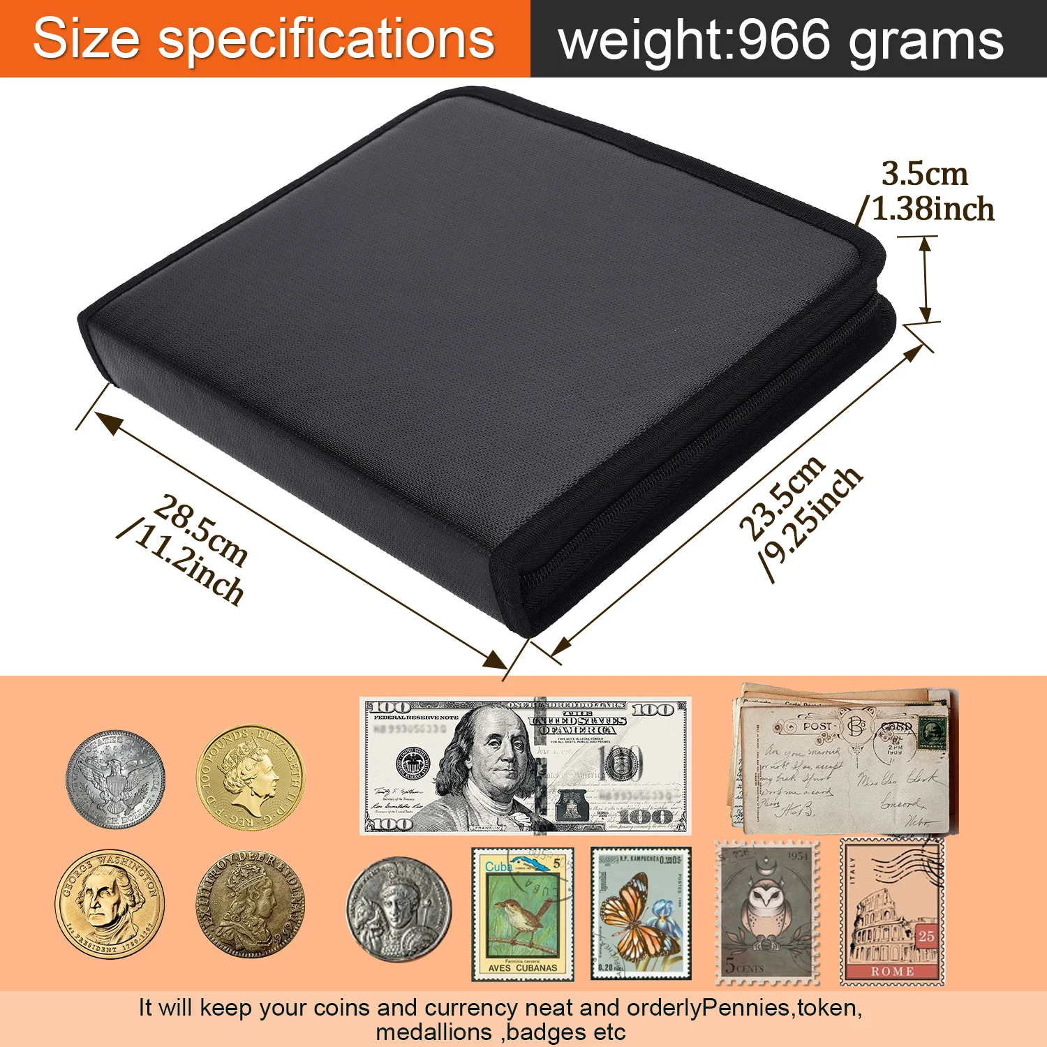PU PVC Coin Collection Album 11.22x9.25x1.77in 400 Coin 36 Bill Water Resistant Storage Binder For Currency Stamp Collectors