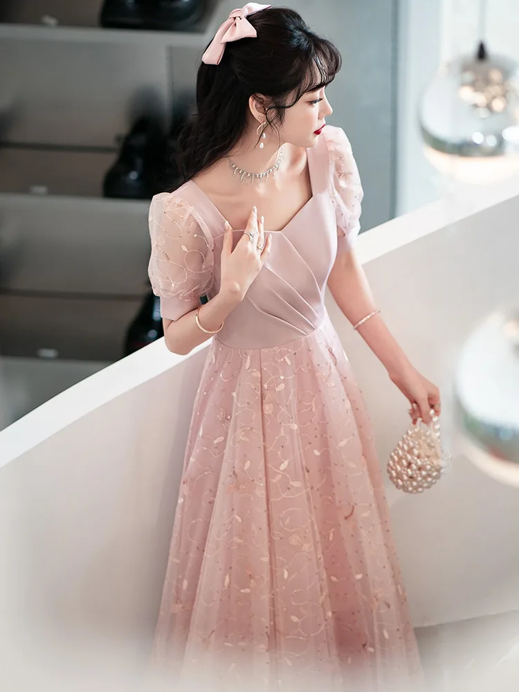 6 Styles Bridesmaid Dress Embroidery Tulle Slim Wedding Party Gown Ankle-Length A-Line Sweetheart Collar Birthday Party Dresses