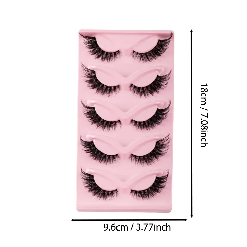 Natural Long Faux Mink Eye Lashes, cílios finais alados, maquiagem alongada de cílios falsos, 5 pares