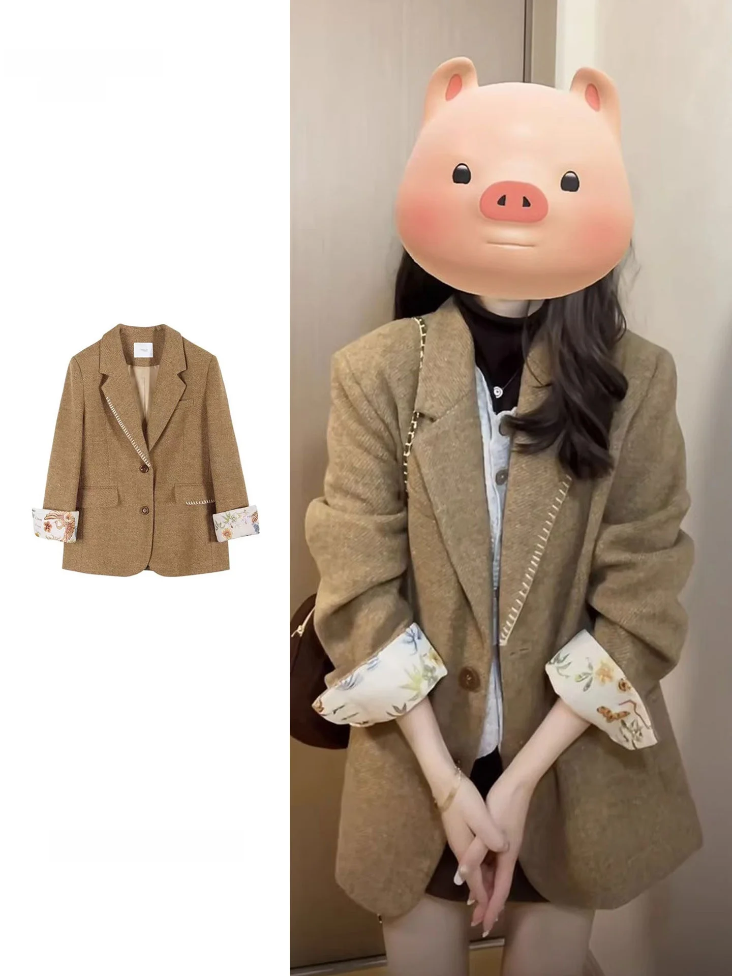 plus Size Women's Retro Woolen Suit Jacket Casual Korean Style Loose Fit Autumn Winter Coat Warmth Comfortable Medium Length