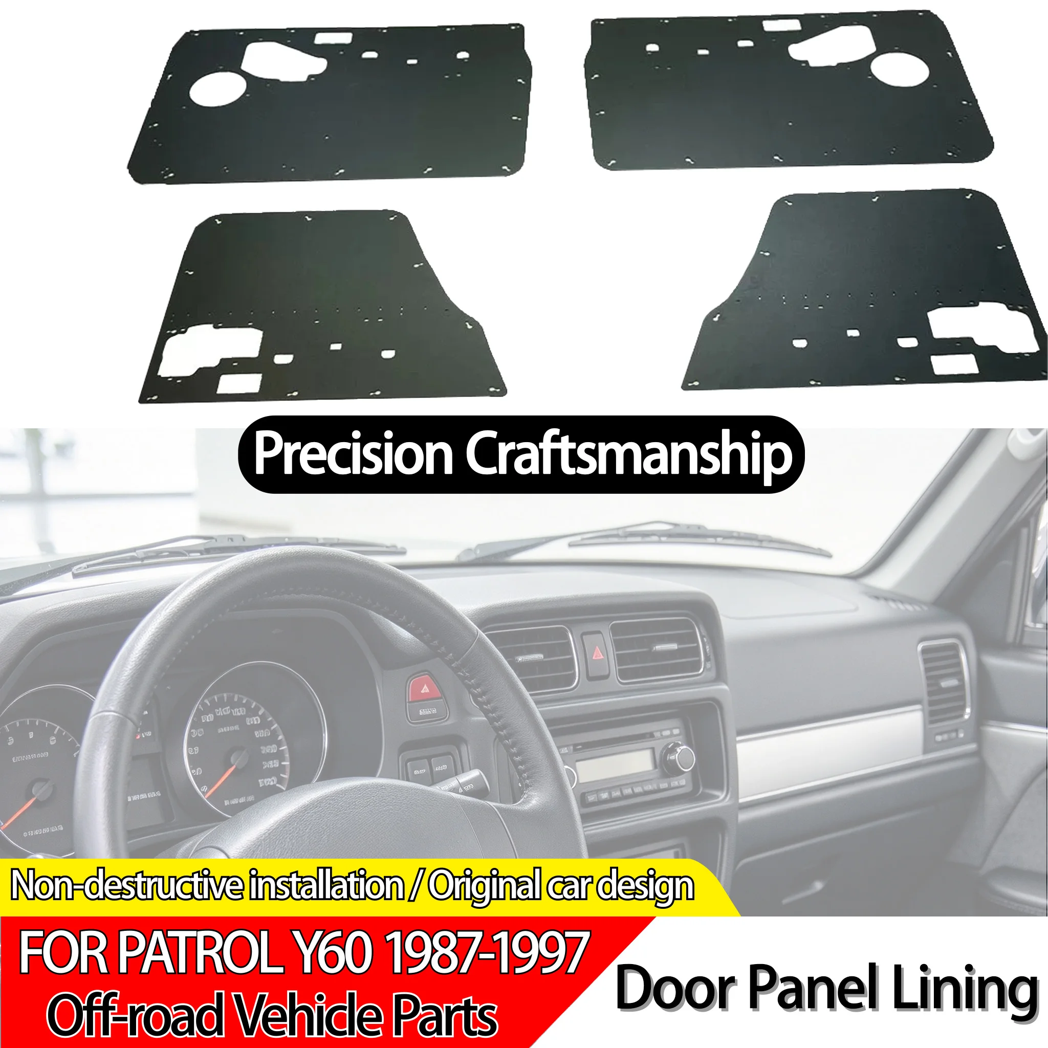 4-Piece Door Panel Lining Set for Nissan Patrol Y60 Original Replacement Interior Trim No-Drill Direct Fit Install
