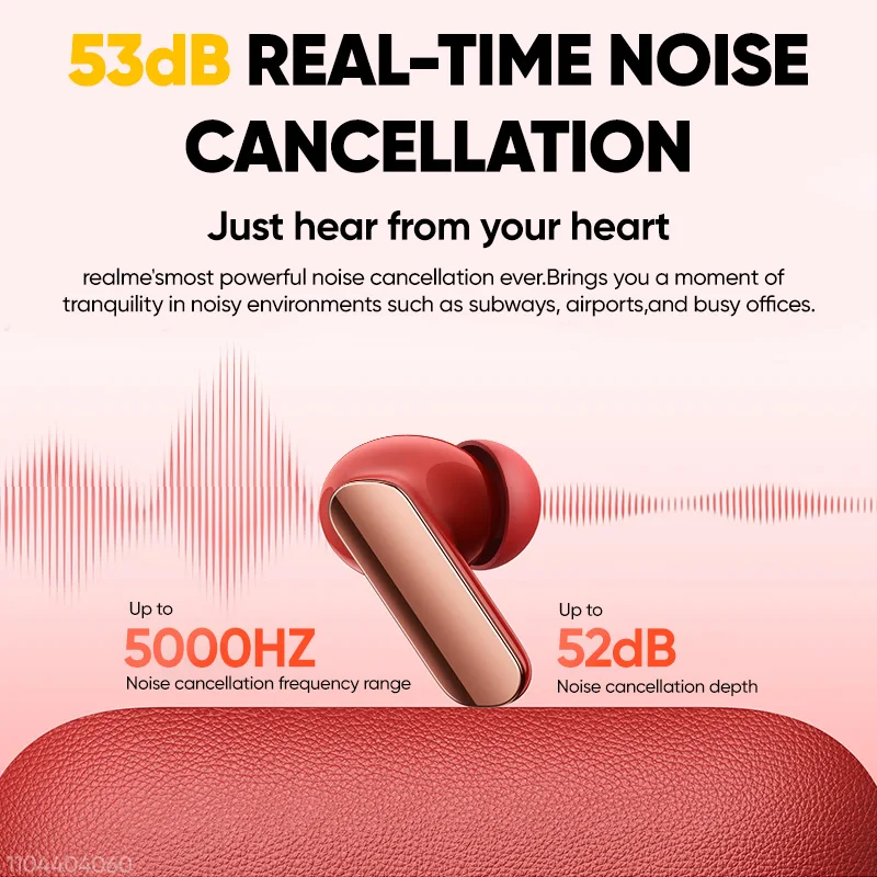 سماعة أذن Realme Buds Air 7 Pro مزودة بتقنية البلوتوث AI 53dB 5000 هرتز وإلغاء الضوضاء عالي الدقة LHDC 5.0 BT 5.4 عمر البطارية 48 ساعة IP55