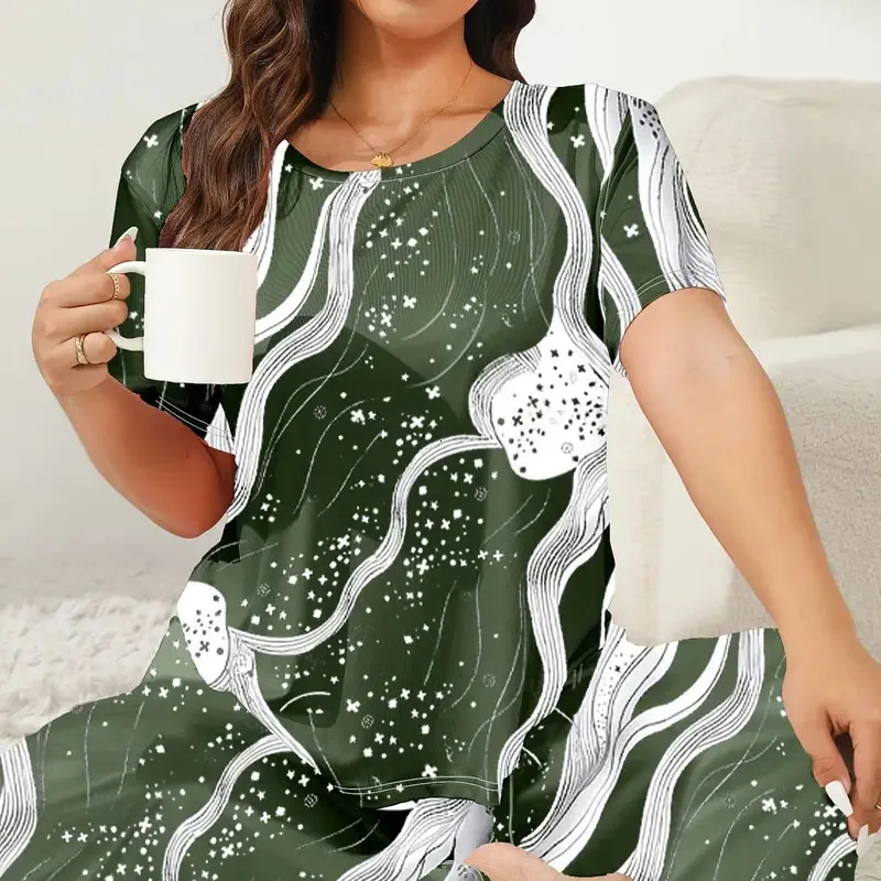 

Новый женский пижамный комплект, комплект из двух предметов, включая рубашку с короткими рукавами и брюки, удобную пижаму на лето дома.
