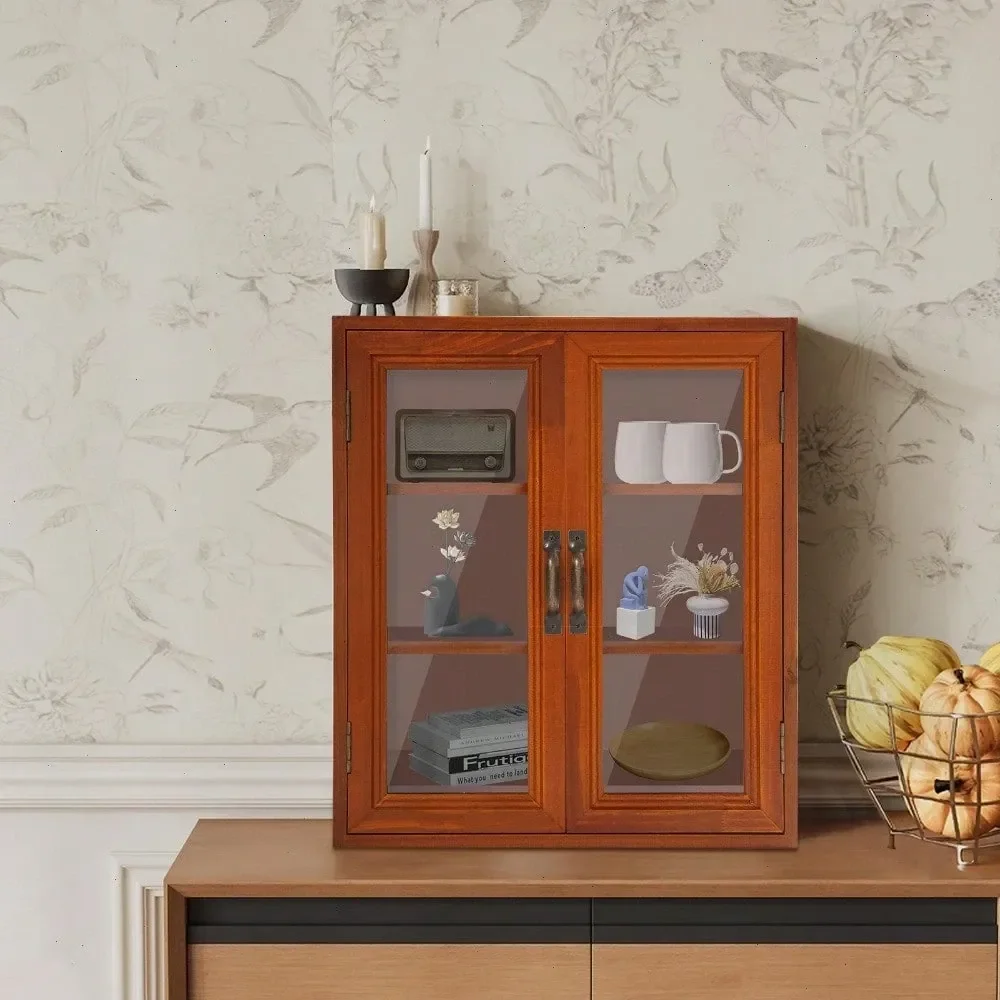 

Rustic Vintage Mini Counter Top Cabinet, Tabletop Display Case With Organic Glass Door, Wall Storage Cabinet, Pantry And Counte