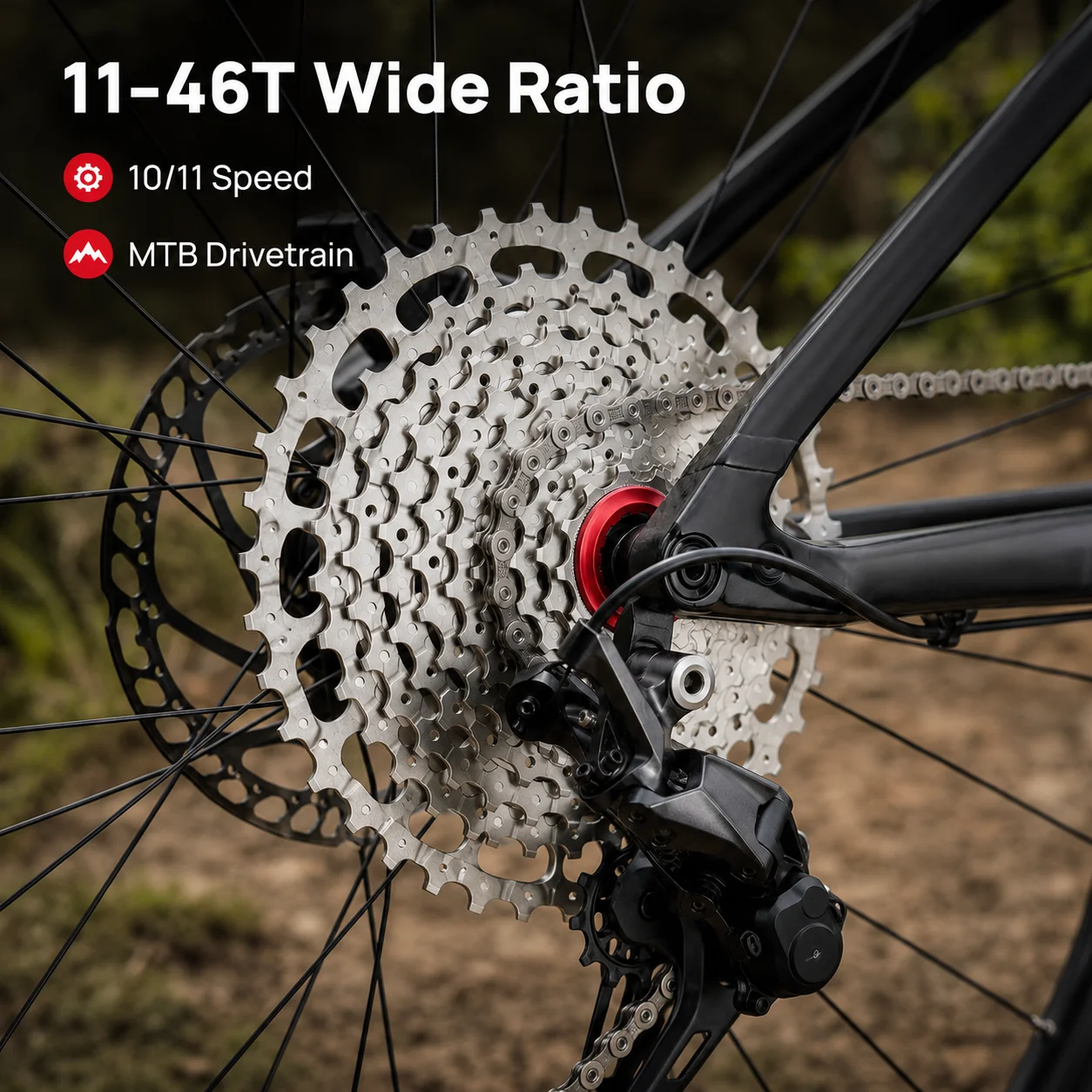 BOLANY MTB Bike Cassette 10/11 Speed 11-46T Wide Ratio Lightweight Bicycle Sprocket for Mountain Bike Drivetrain Cycling