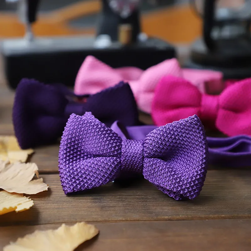 Romantic Elegant Purple Vintage Solid Color Knitted Bow Tie Korean Retro Personalized Bowtie Casual Youth Fashion Accessory Gift