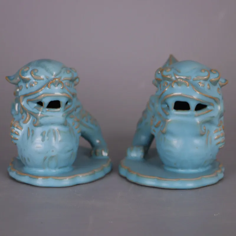 Ru Ware Style Sky Blue Glaze Qian De Mark Lion Ball Ornament Reproduction Home Decor Collection