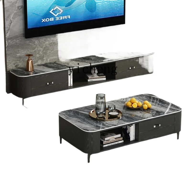 

ZF New Stone Plate Coffee Table TV Cabinet Modern Simple and Light Luxury Home Living Room Rectangular Tea Table Tea Table