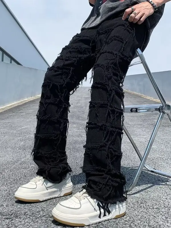 Dark Style Bell Bottom Jeans Men Women Casual Washed Slim Fit High Street Spring Autumn Black Series Denim Pants Straight Tube