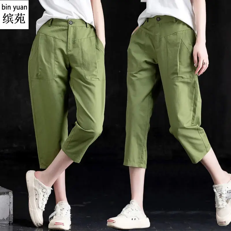 Cotton Casual Pants For Women In Summer, Thin And Loose Fitting Korean Harun Capris Are Fashionable