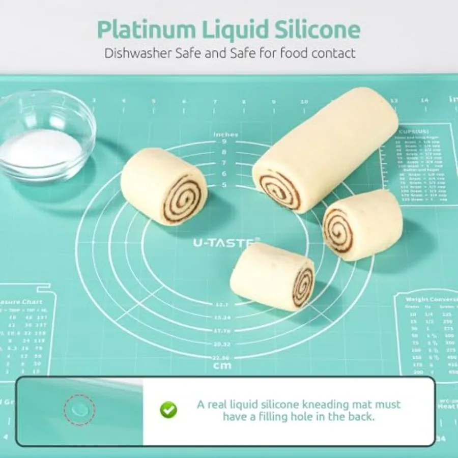 سجادة معجنات من السيليكون السائل مقاس 16 × 20 بوصة ومقاومة للحرارة بقدرة 600 درجة فهرنهايت بطول 13.76 بوصة، وملعقة مقلاة واسعة مقاس 3.63 بوصة للمطبخ