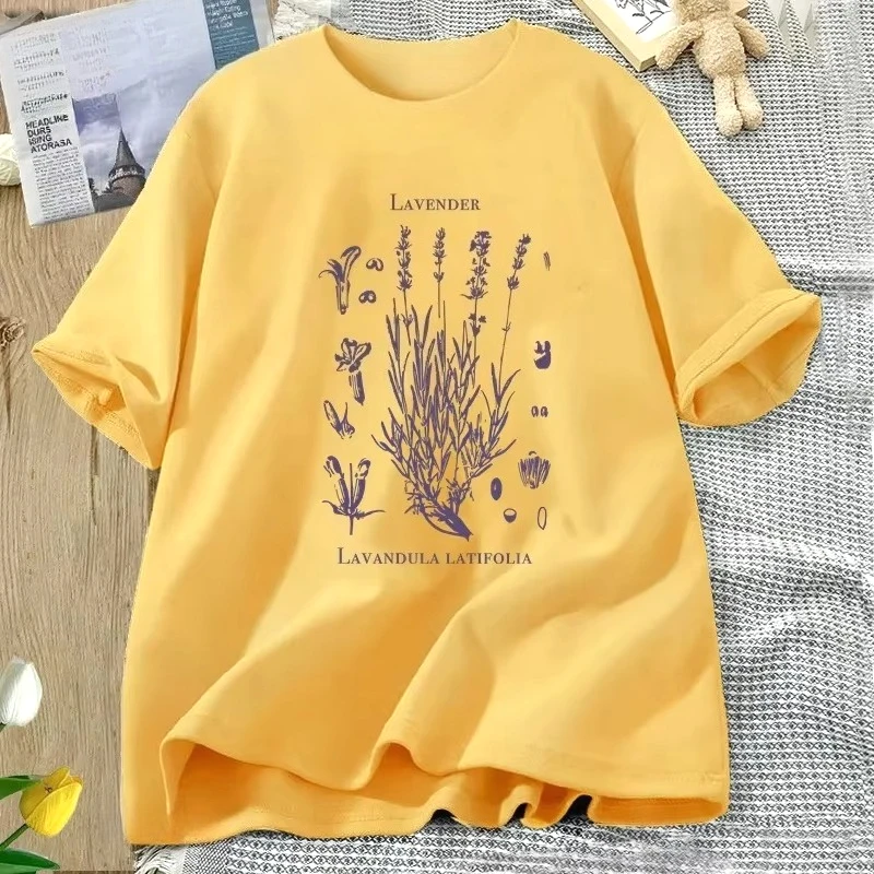 Retro Lavender Graphic T-Shirt Wildflowers Nature Botanical T Shirt Women Short Sleeve Round Neck Tshirt Harajuku Clothes Tees