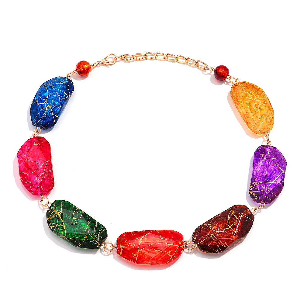Boho Colorful Acrylic Irregular Beads Choker Necklaces Fashion Resin Iridescent Pendant Necklace Women's Jewelry Holiday  Gifts