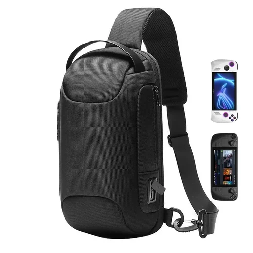 Imagen 2 del producto Para ASUS ROG Ally mochila de hombro inclinada que absorbe los golpes con bolsillos bolsa de almacenamiento de viaje para el hogar maleta para accesorios de interruptor