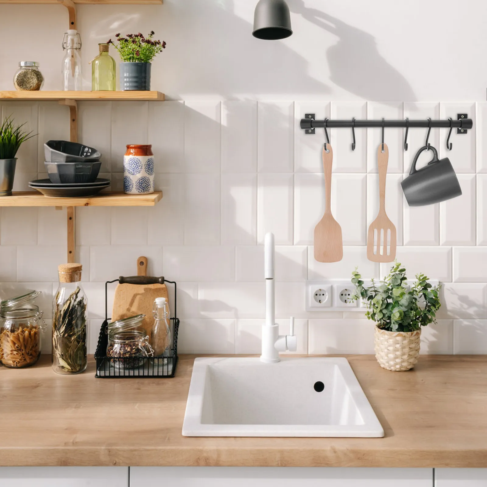 1Pcs Kitchen Hanging Hook Shelf Heavy Duty Wall Mounted Utensil Rack for Cookware Measuring Spoons Coffee Machine Organizing