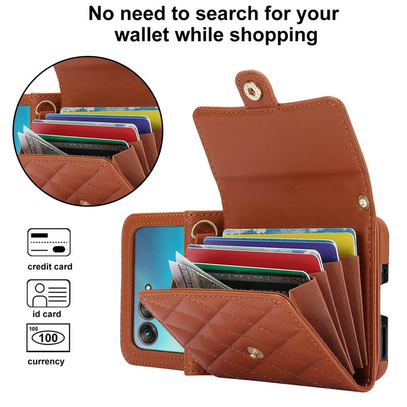 For Motorola Razr 50Ultra Lanyard Crossbody Rhombic Multi Card Wallet Shoulder Strap Case For Moto Razr Plus 2024 Phone Bags