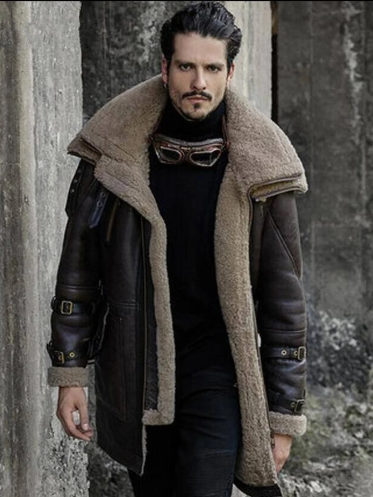 

New Ethnic Sle Thiened Winter Leather Jaet Men's Long Coat Simplici European Design Youth Faion Pure Color